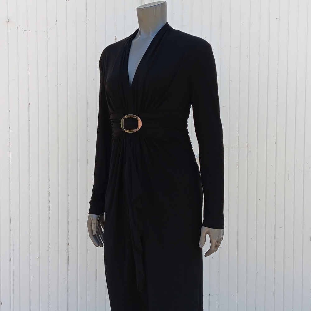 JONES NY LADIES BLACK PLEATED BUCKLED FORMAL-LUXURY DRESS